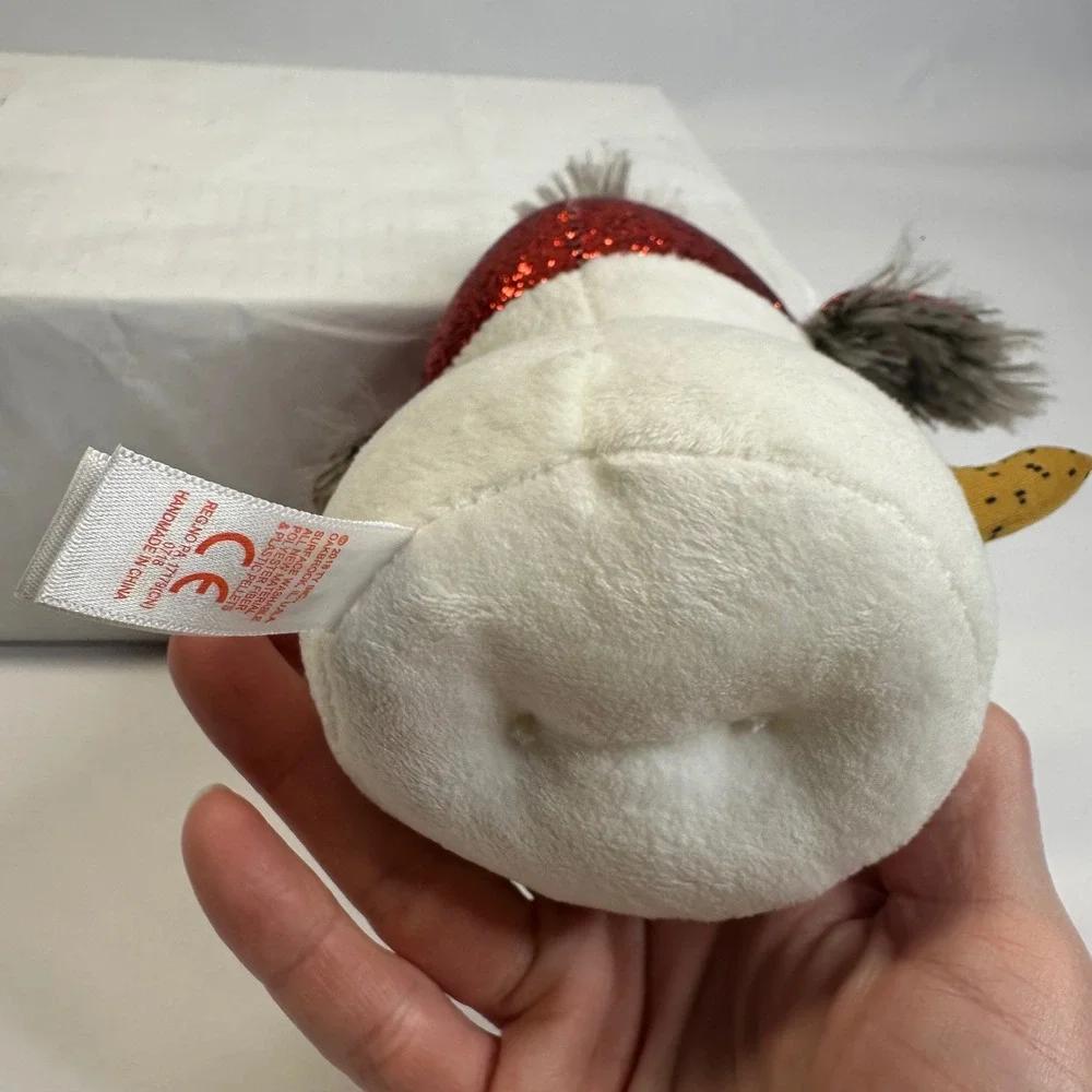 Ty Beanie Boos‎ Buttons the Snowman Plush Red Sparkle Hat Blue Glitter Eyes 6in